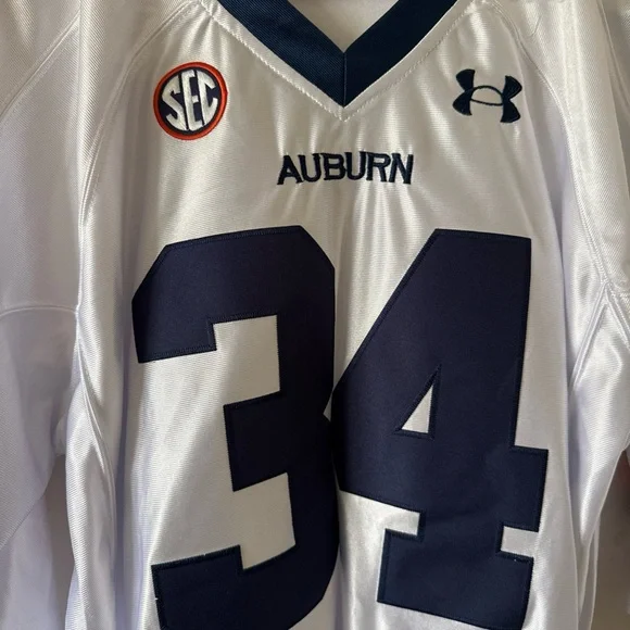 Under Armour White and Navy Auburn Jersey